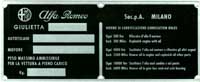 Giulietta Chassis / Engine Number Plate