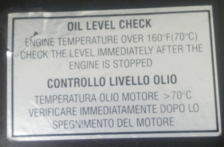 Oil level check label